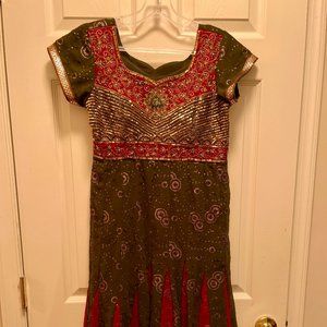 Green and red anarkali